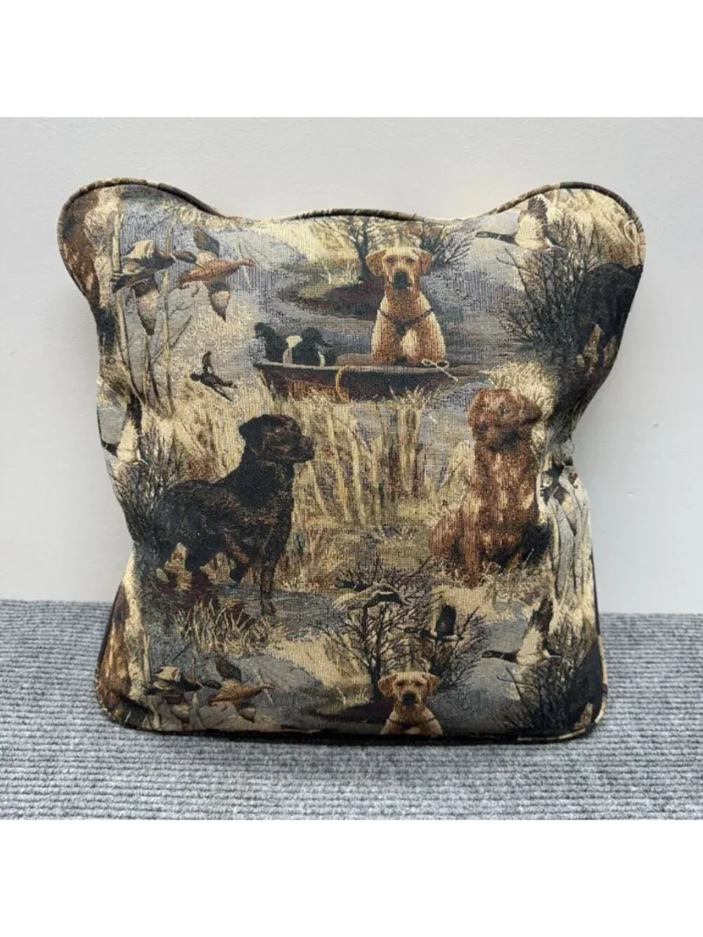 Lot Of 2 Field And Stream 18” Throw Pillows Tapestry Hunting Dog Labrador Bear